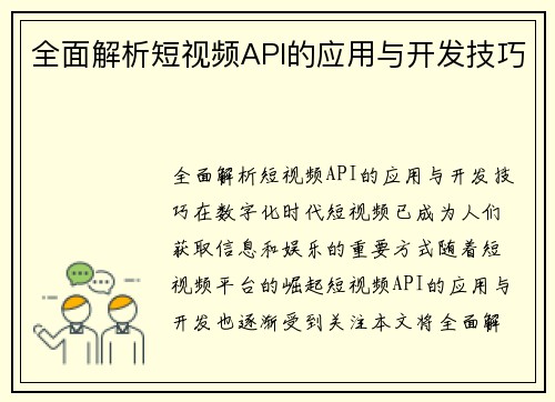 全面解析短视频API的应用与开发技巧